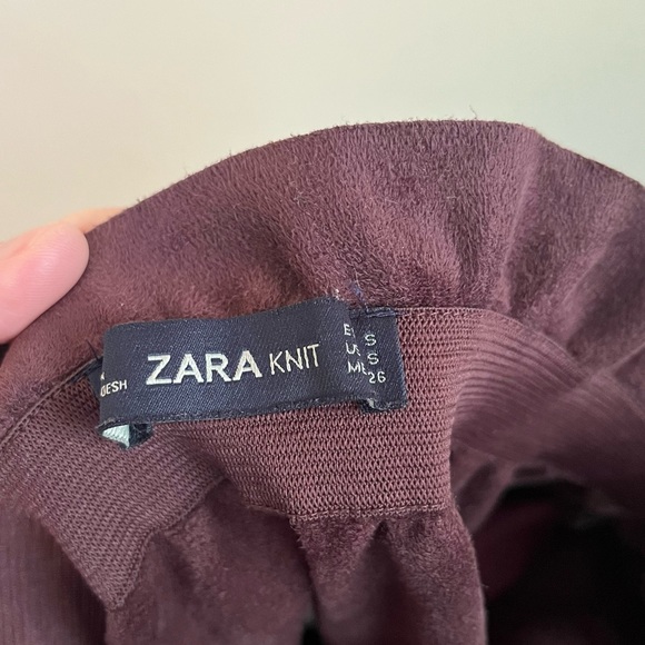 Zara Burgundy Faux Leather Paper Bag Mini Skirt - Picture 7 of 12